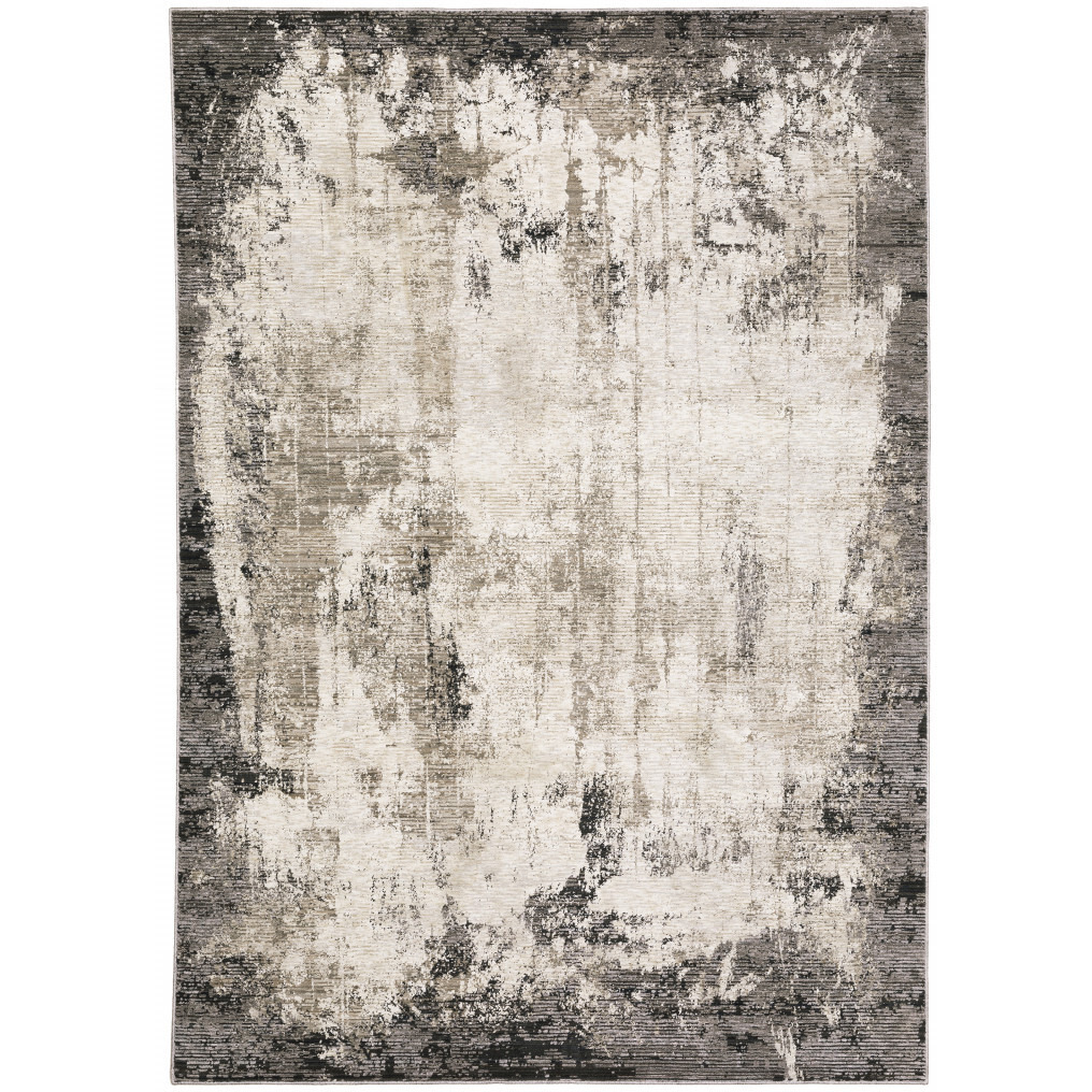 5 X 8 grey Ivory charcoal Tan Black And Beige Abstract Power Loom Stain Resistant Area Rug