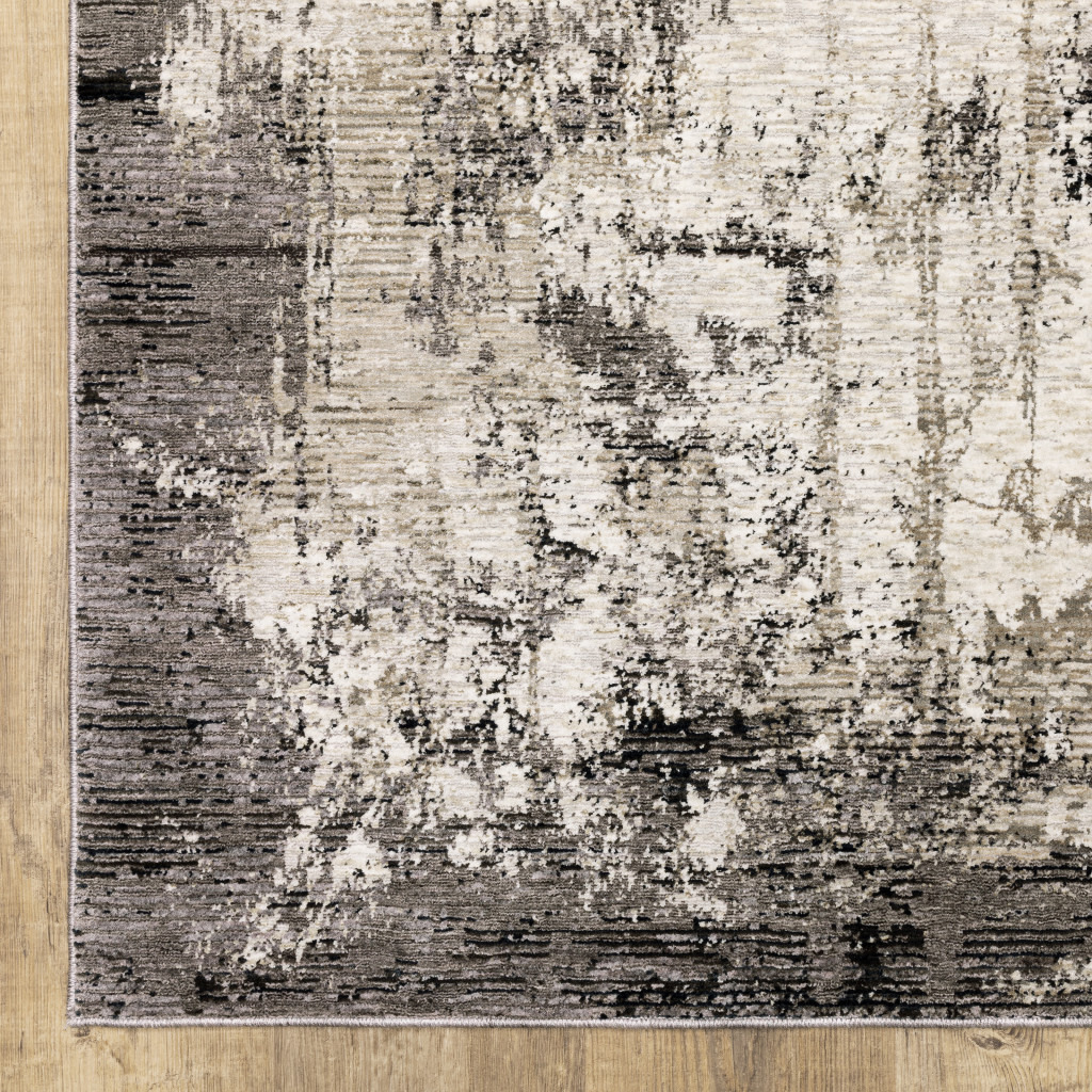 5 X 8 grey Ivory charcoal Tan Black And Beige Abstract Power Loom Stain Resistant Area Rug