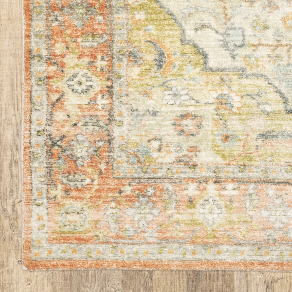 5 X 7 Orange Silver gold And grey Abstract Power Loom Stain Resistant Area Rug