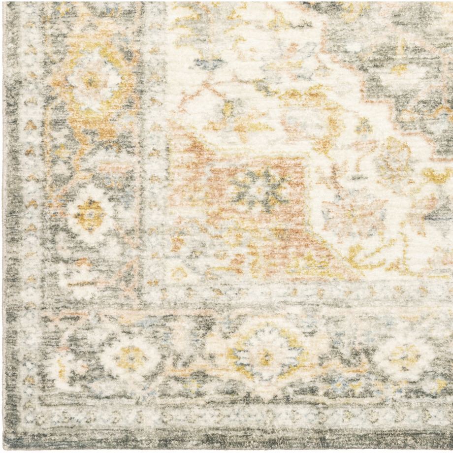 5 X 7 grey gold Orange And Ivory Oriental Power Loom Stain Resistant Area Rug