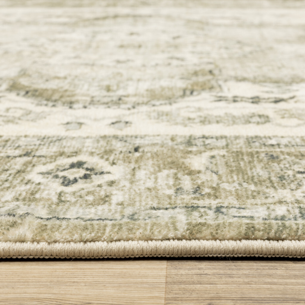5 X 7 Tan Ivory grey And Beige Oriental Power Loom Stain Resistant Area Rug