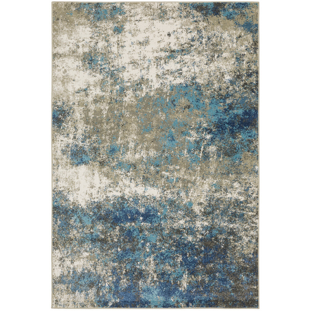 5 X 7 Blue grey And Beige Abstract Power Loom Stain Resistant Area Rug