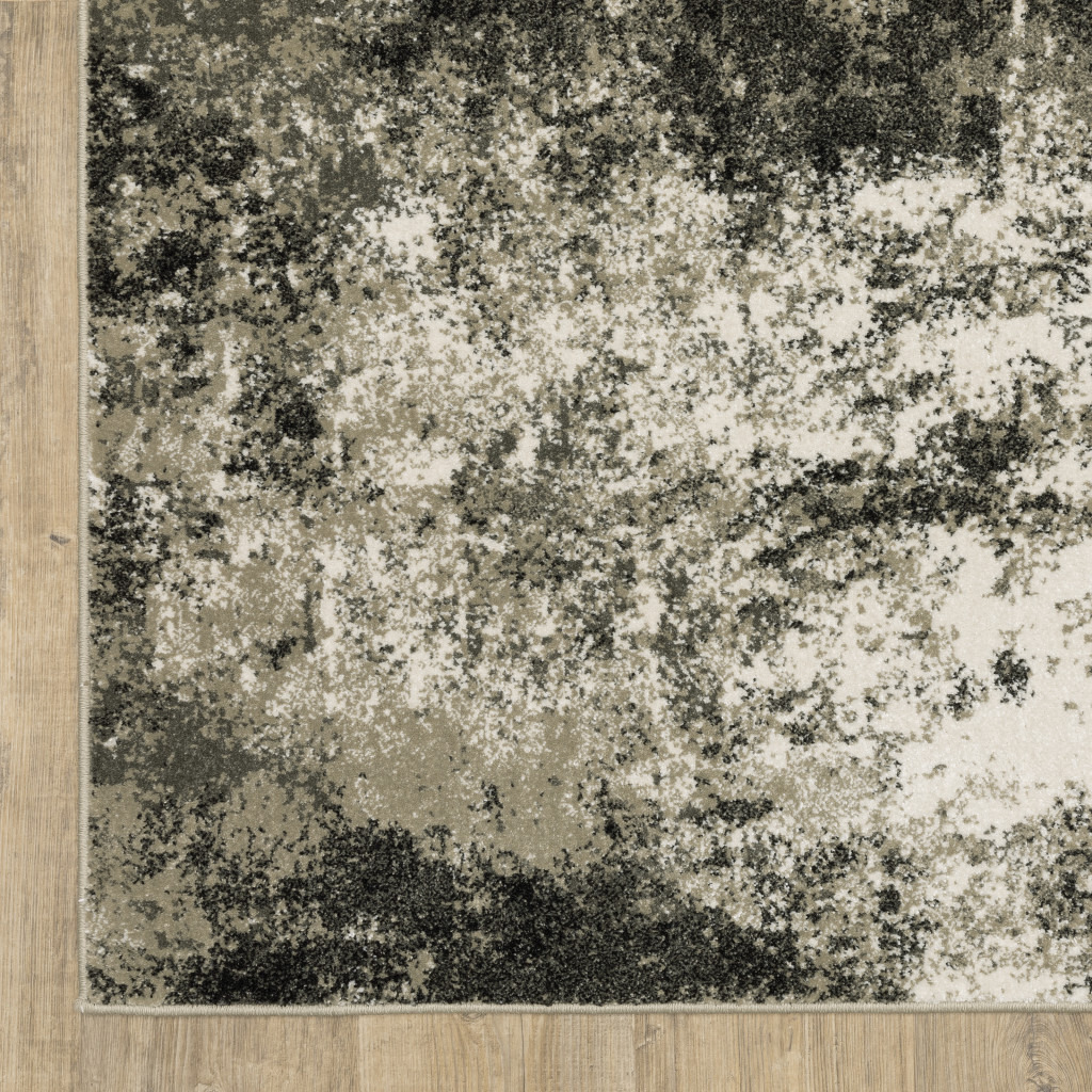 2 X 8 charcoal grey And Beige Abstract Power Loom Stain Resistant Runner Rug