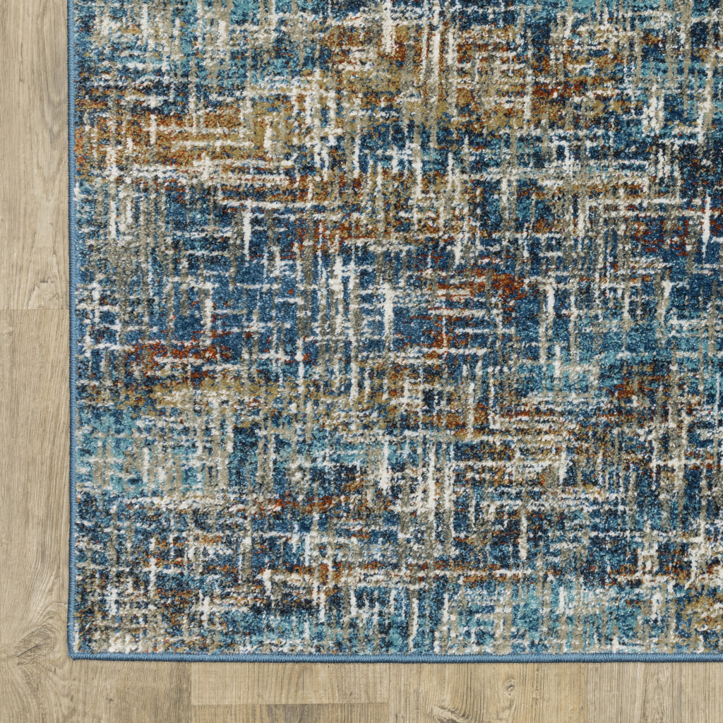 5 X 7 Blue Teal gold Rust And Beige Abstract Power Loom Stain Resistant Area Rug
