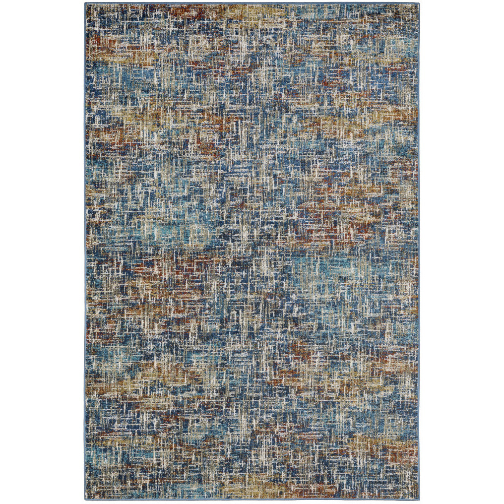 5 X 7 Blue Teal gold Rust And Beige Abstract Power Loom Stain Resistant Area Rug