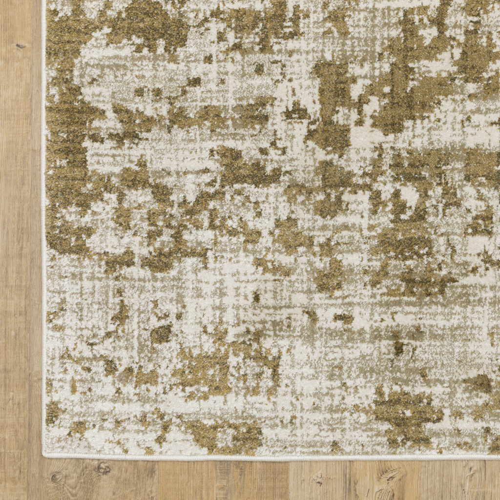 2 X 8 Beige gold And grey Abstract Power Loom Stain Resistant Runner Rug