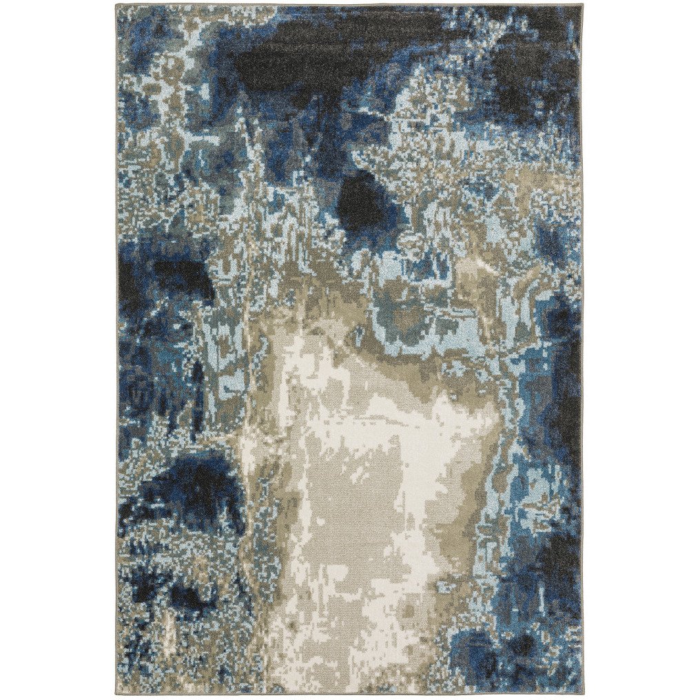 4 X 6 Blue grey charcoal And Beige Abstract Power Loom Stain Resistant Area Rug