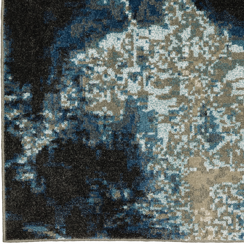 5 X 7 Blue grey charcoal And Beige Abstract Power Loom Stain Resistant Area Rug