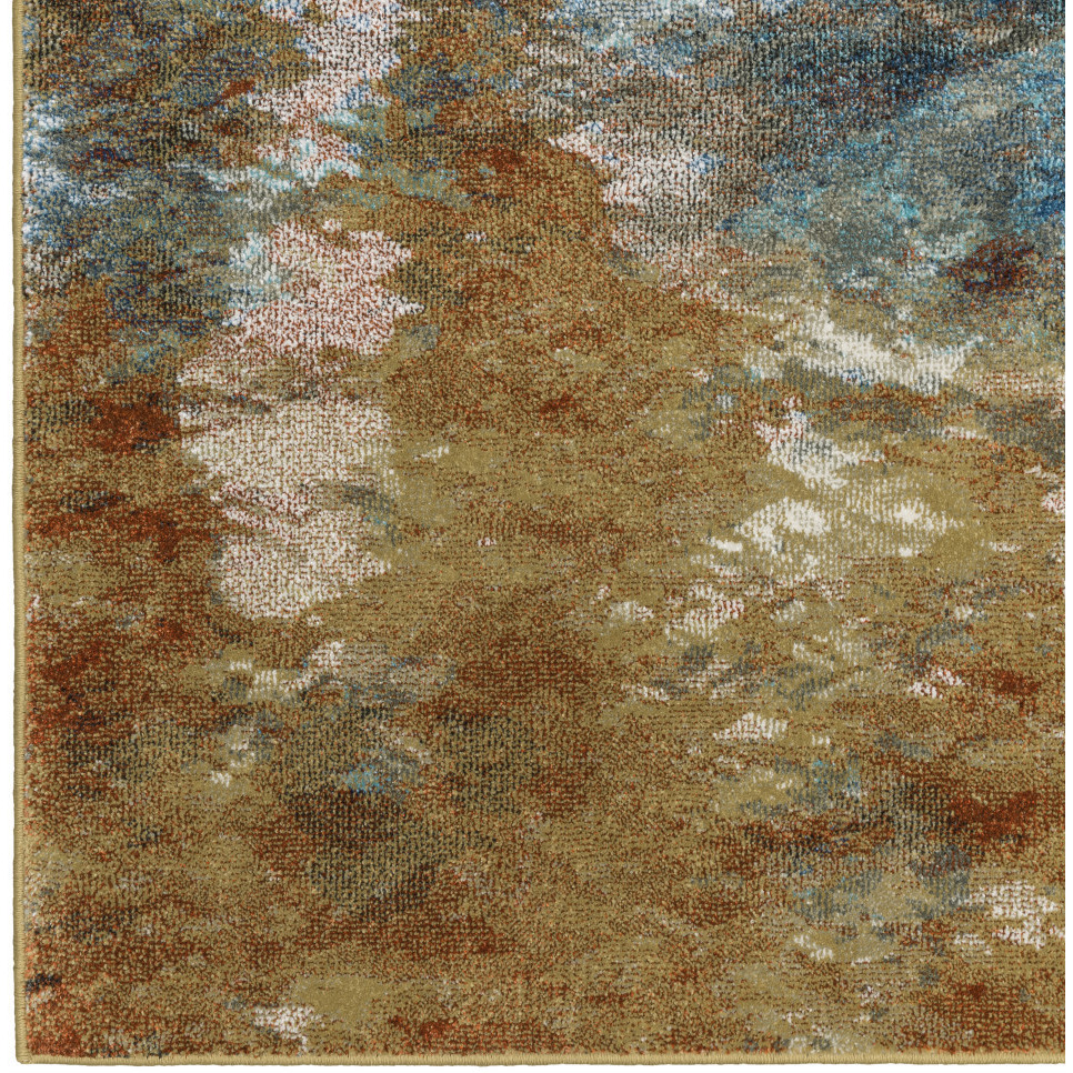 5 X 7 Blue gold Teal Rust grey And Beige Abstract Power Loom Stain Resistant Area Rug