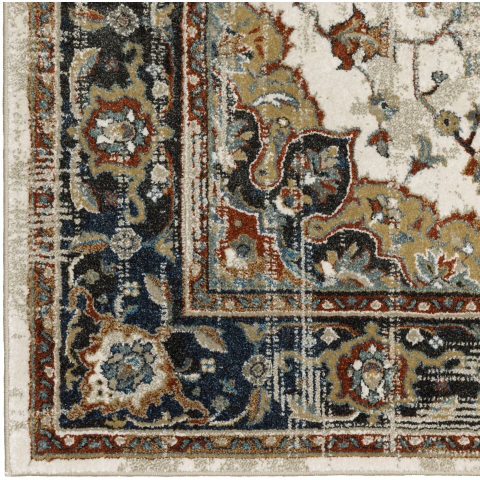 2 X 8 Beige Blue green Rust And grey Oriental Power Loom Stain Resistant Runner Rug