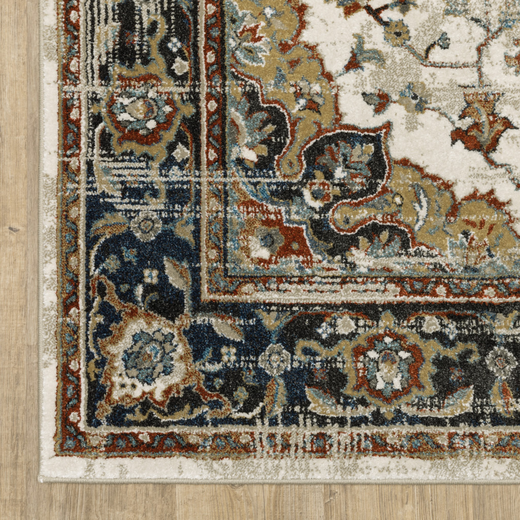 2 X 8 Beige Blue green Rust And grey Oriental Power Loom Stain Resistant Runner Rug