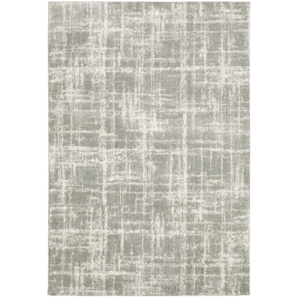 2 X 3 grey And Ivory Abstract Shag Power Loom Stain Resistant Area Rug