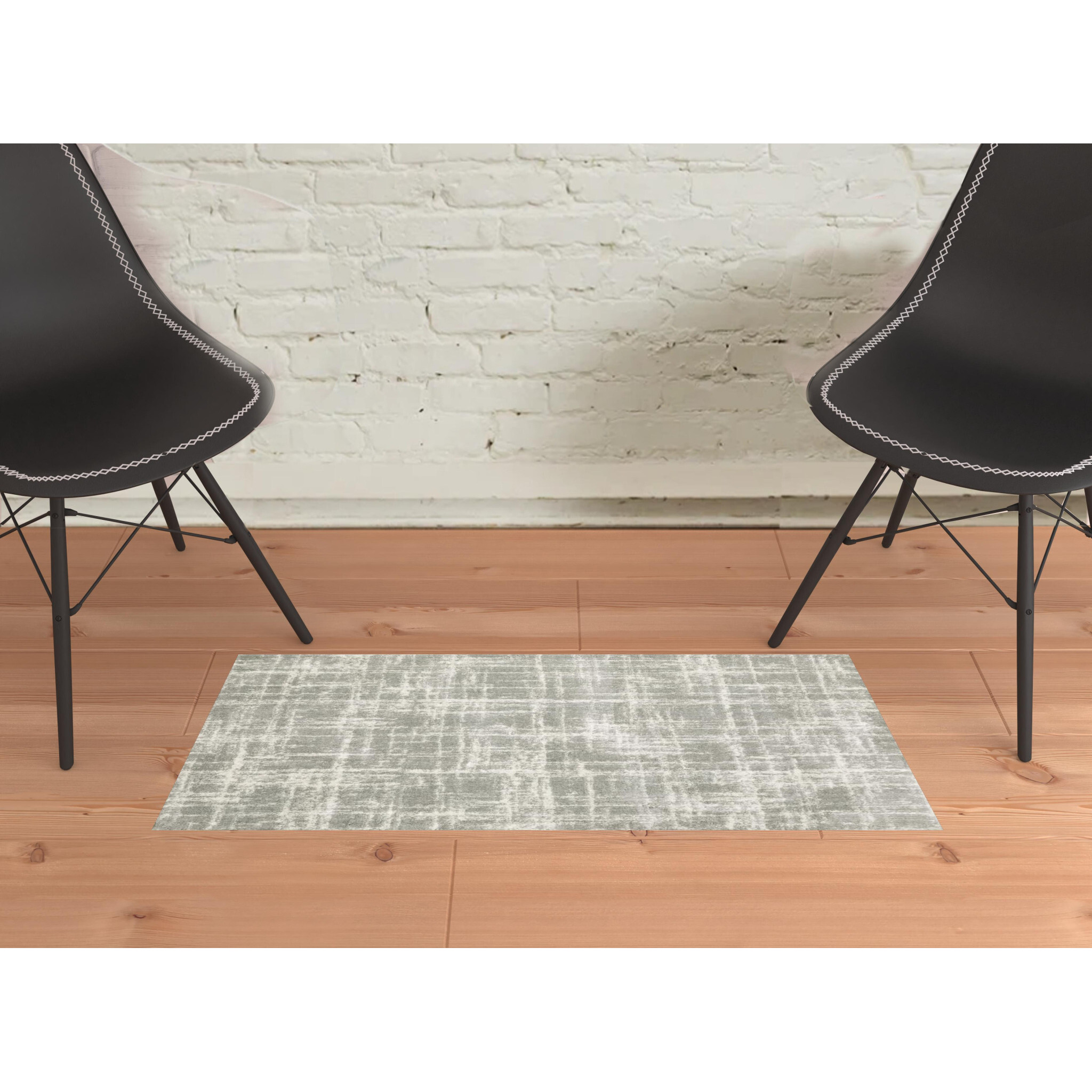 2 X 3 grey And Ivory Abstract Shag Power Loom Stain Resistant Area Rug