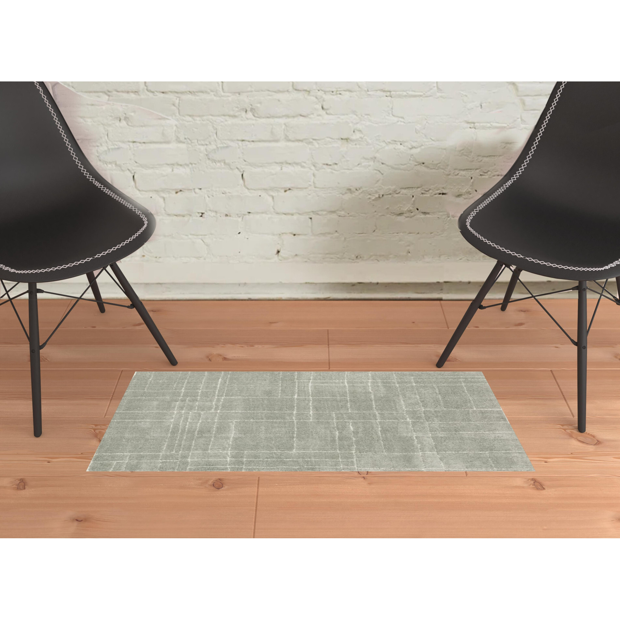 2 X 3 grey And Ivory geometric Shag Power Loom Stain Resistant Area Rug