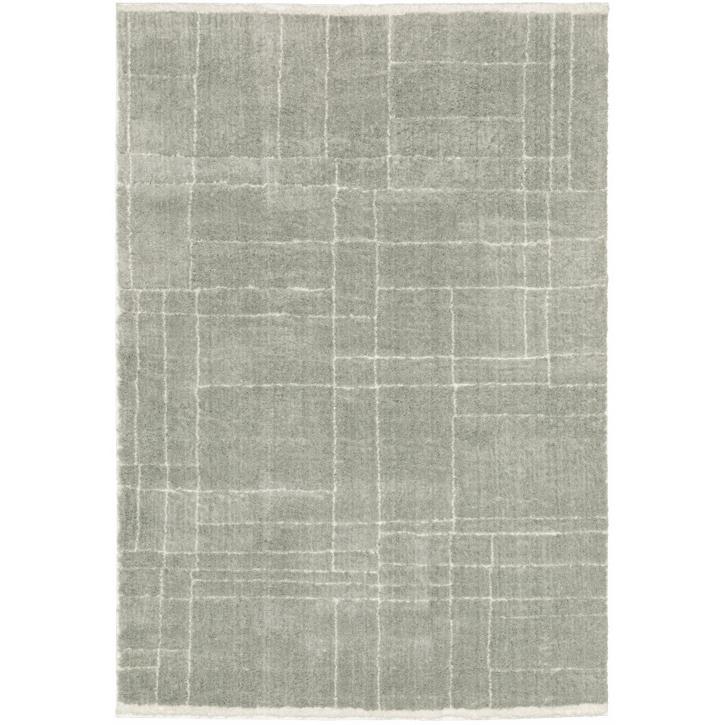 5 X 8 grey And Ivory geometric Shag Power Loom Stain Resistant Area Rug