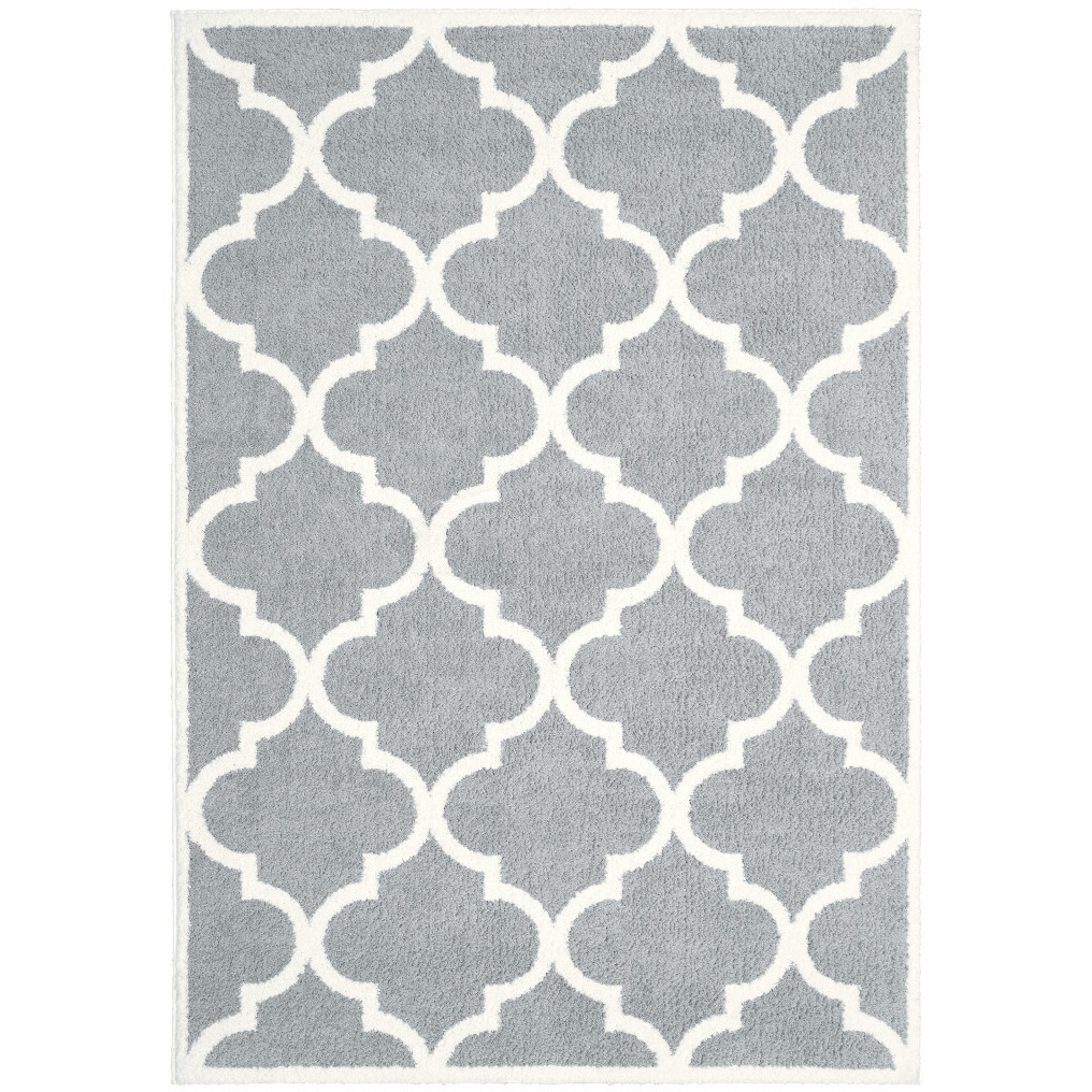 2 X 3 grey And Ivory geometric Shag Power Loom Stain Resistant Area Rug