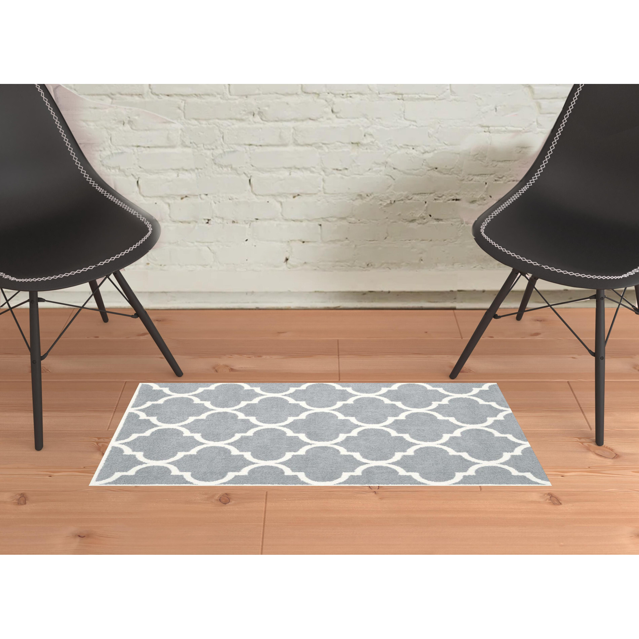 2 X 3 grey And Ivory geometric Shag Power Loom Stain Resistant Area Rug