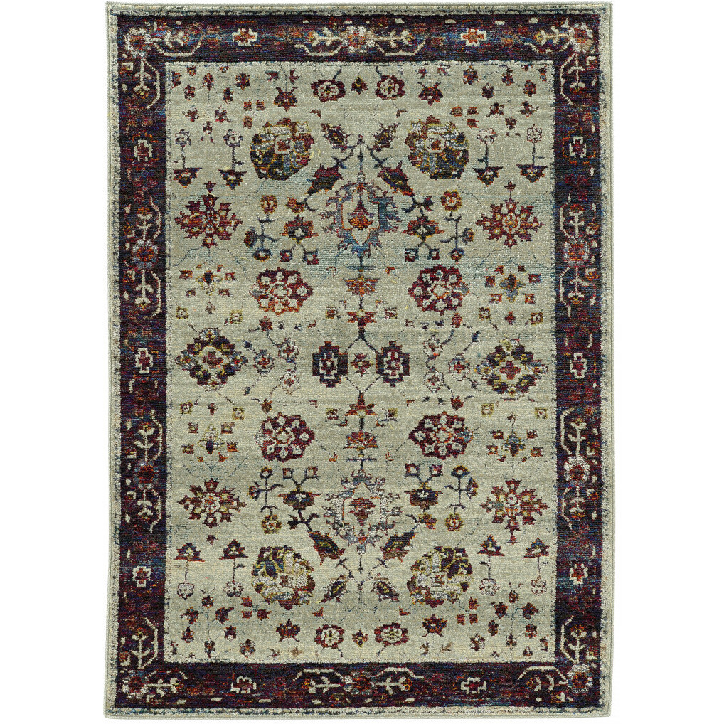 2 X 3 Stone And Red Oriental Power Loom Stain Resistant Area Rug