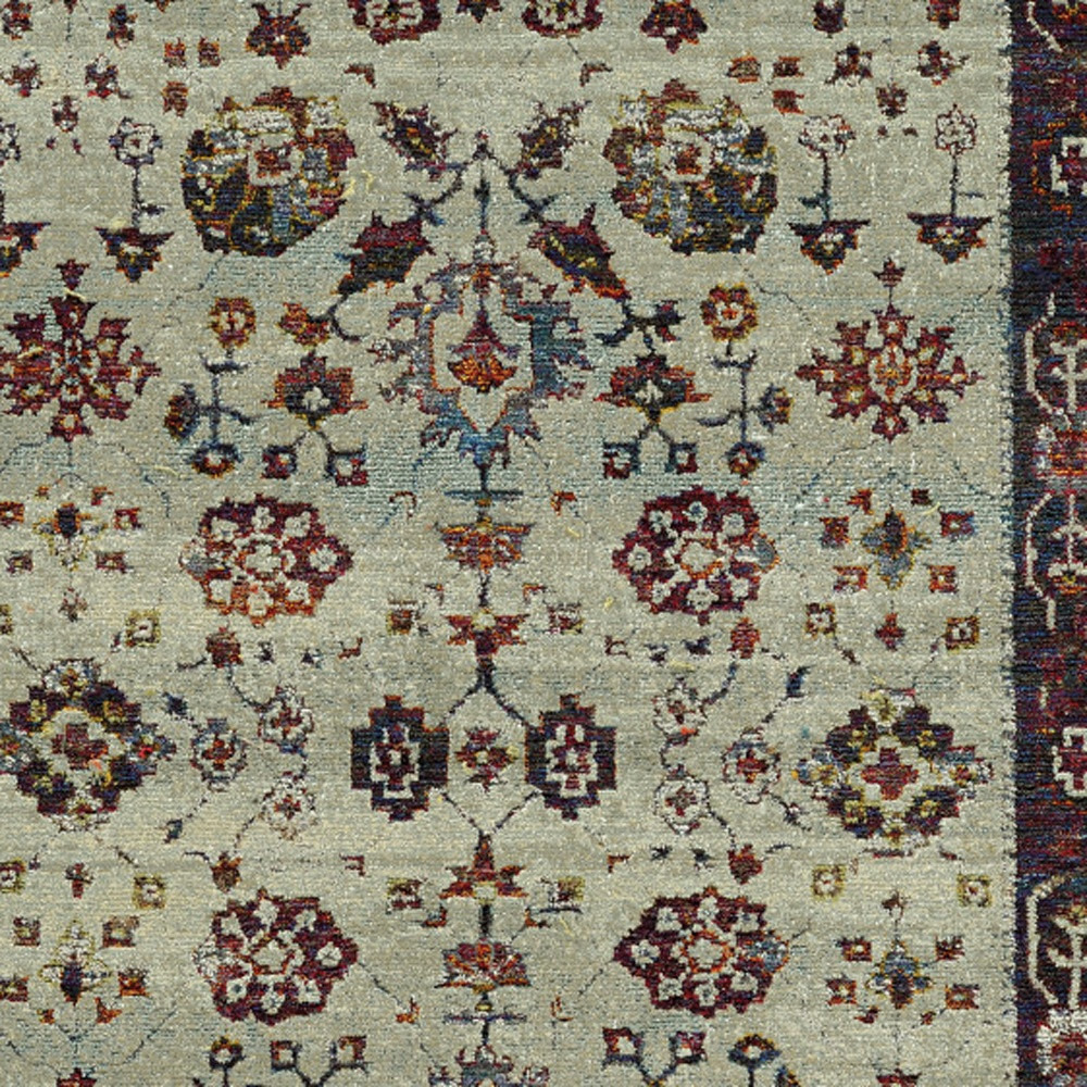 2 X 3 Stone And Red Oriental Power Loom Stain Resistant Area Rug