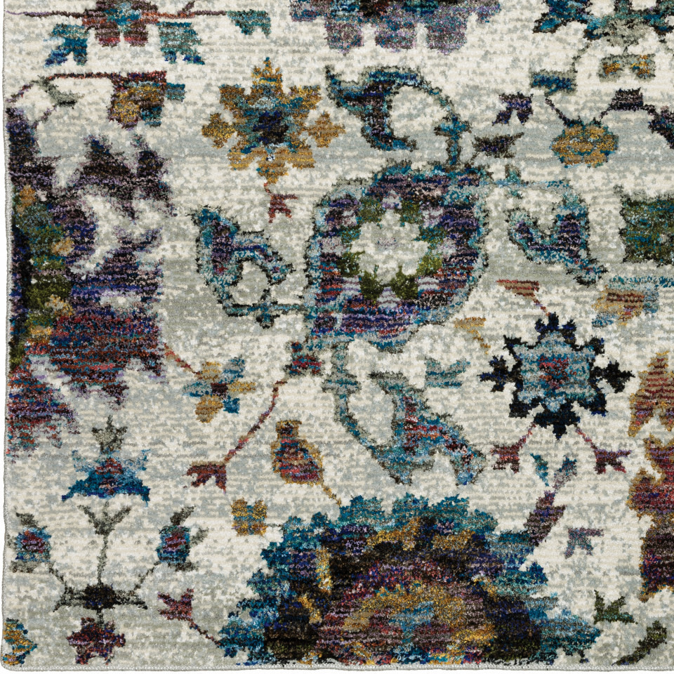 3 X 5 Stone grey Purple green gold And Teal Oriental Power Loom Stain Resistant Area Rug