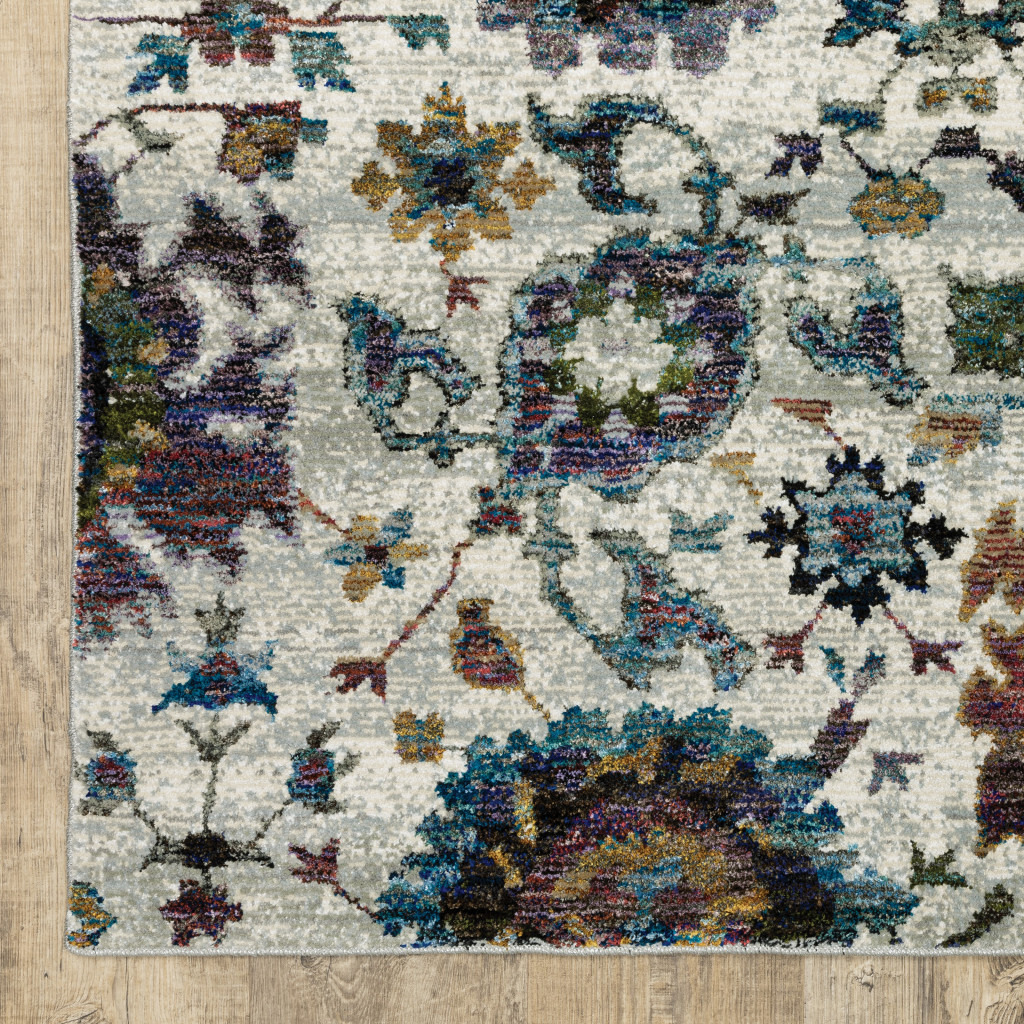 3 X 5 Stone grey Purple green gold And Teal Oriental Power Loom Stain Resistant Area Rug