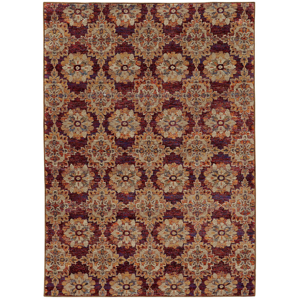 2 X 3 Red And gold Oriental Power Loom Stain Resistant Area Rug