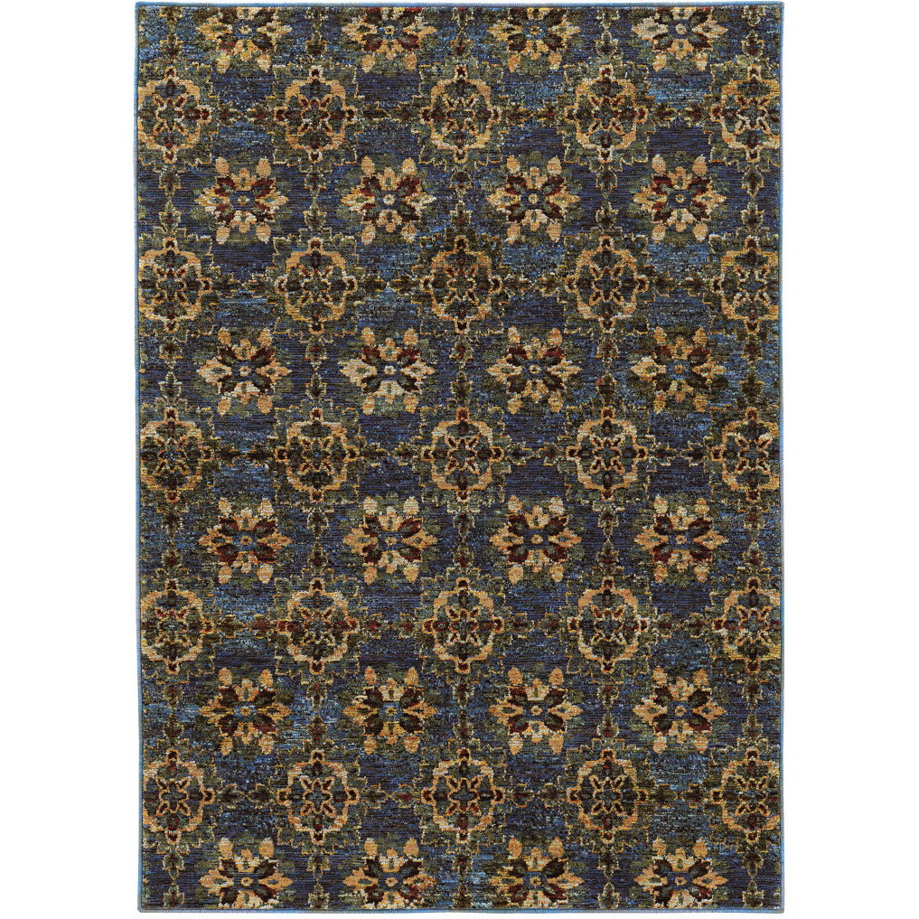 2 X 3 Blue And gold Oriental Power Loom Stain Resistant Area Rug