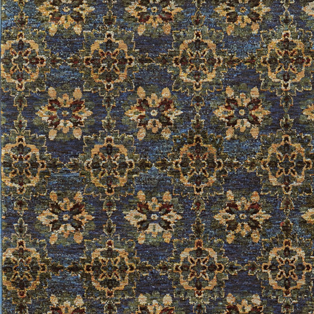 2 X 3 Blue And gold Oriental Power Loom Stain Resistant Area Rug