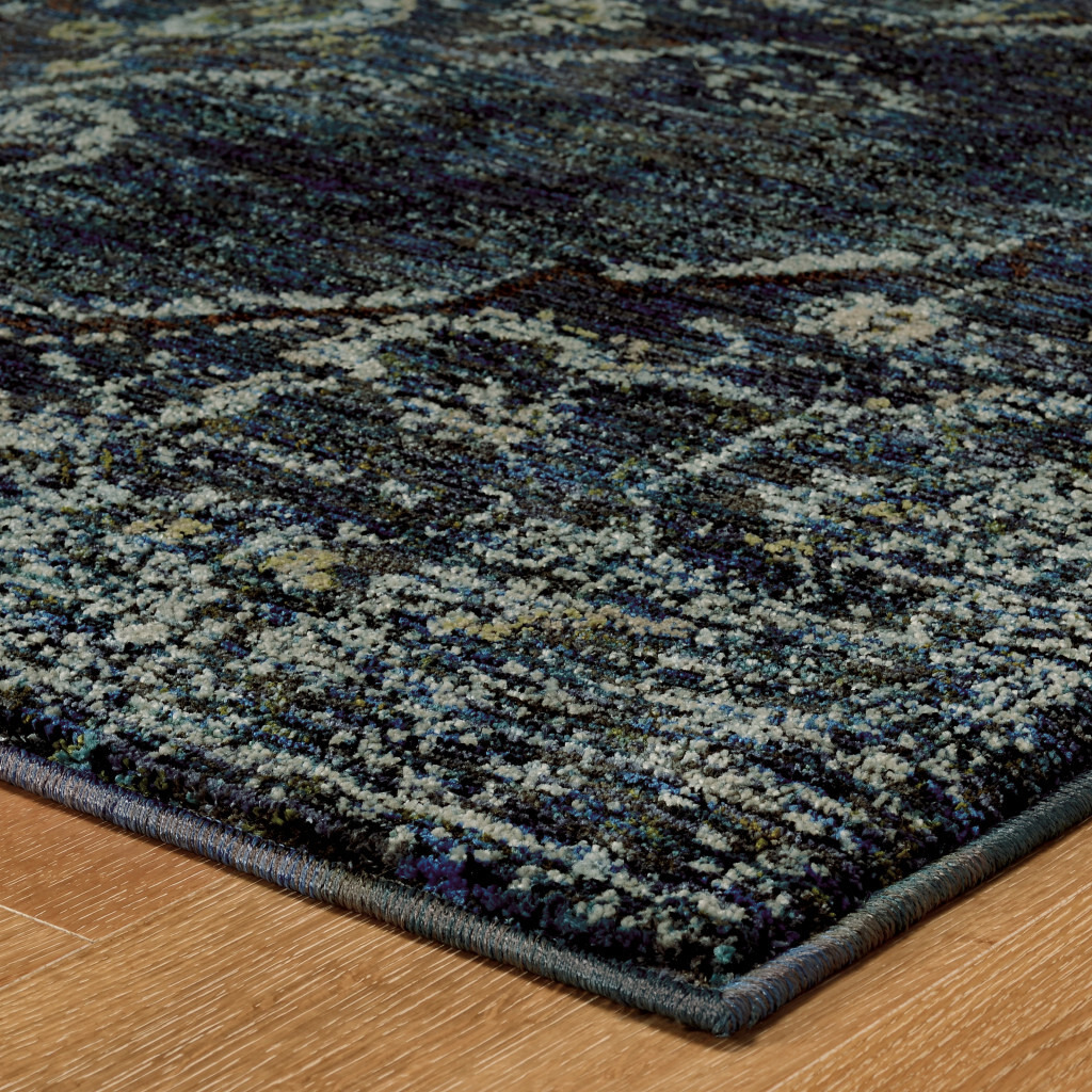 2 X 3 Blue And Brown Oriental Power Loom Stain Resistant Area Rug