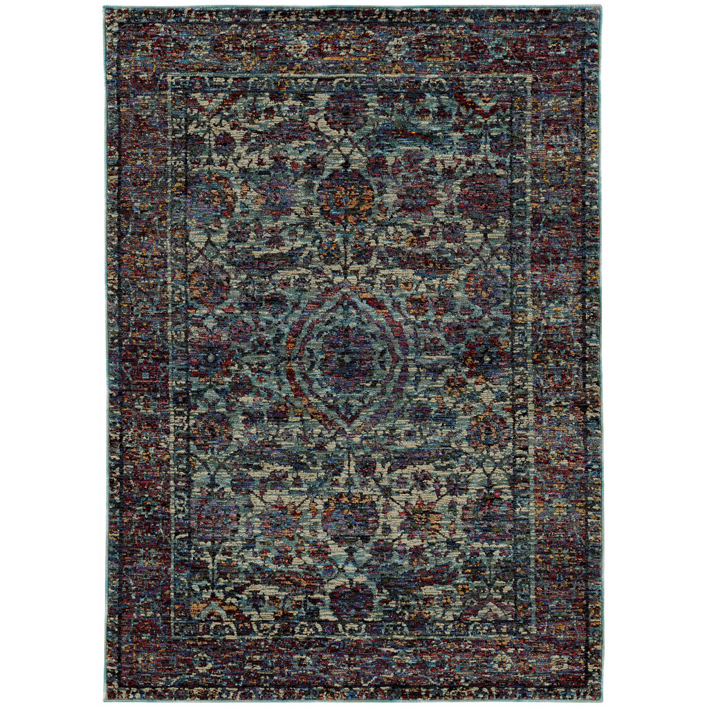 2 X 3 Blue And Purple Oriental Power Loom Stain Resistant Area Rug