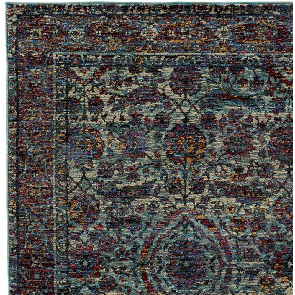 2 X 3 Blue And Purple Oriental Power Loom Stain Resistant Area Rug
