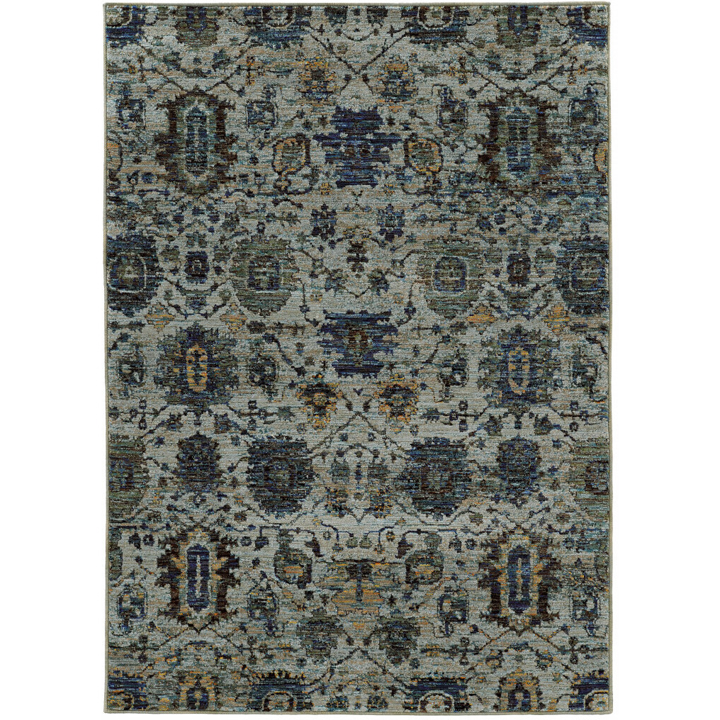 2 X 3 Blue And Navy Oriental Power Loom Stain Resistant Area Rug