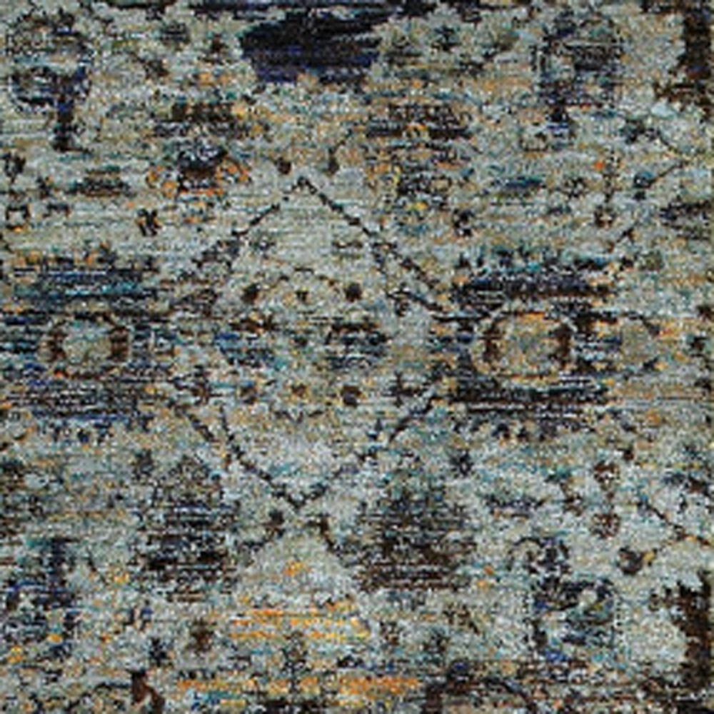 2 X 8 Blue And Navy Oriental Power Loom Stain Resistant Runner Rug