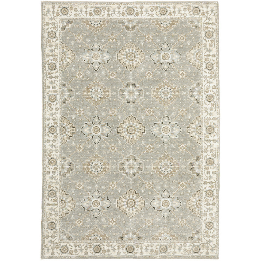 2 X 3 grey Ivory Tan Brown And gold Oriental Power Loom Stain Resistant Area Rug