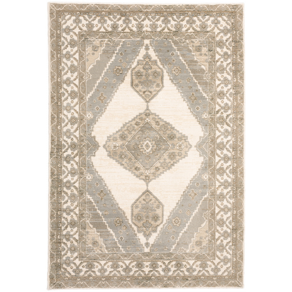 2 X 3 Beige And Ivory Oriental Power Loom Stain Resistant Area Rug