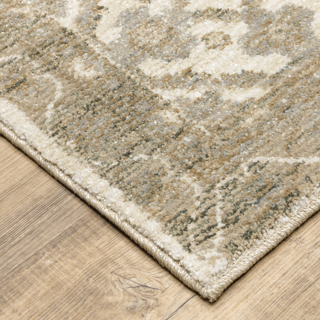 2 X 3 Beige And Ivory Oriental Power Loom Stain Resistant Area Rug