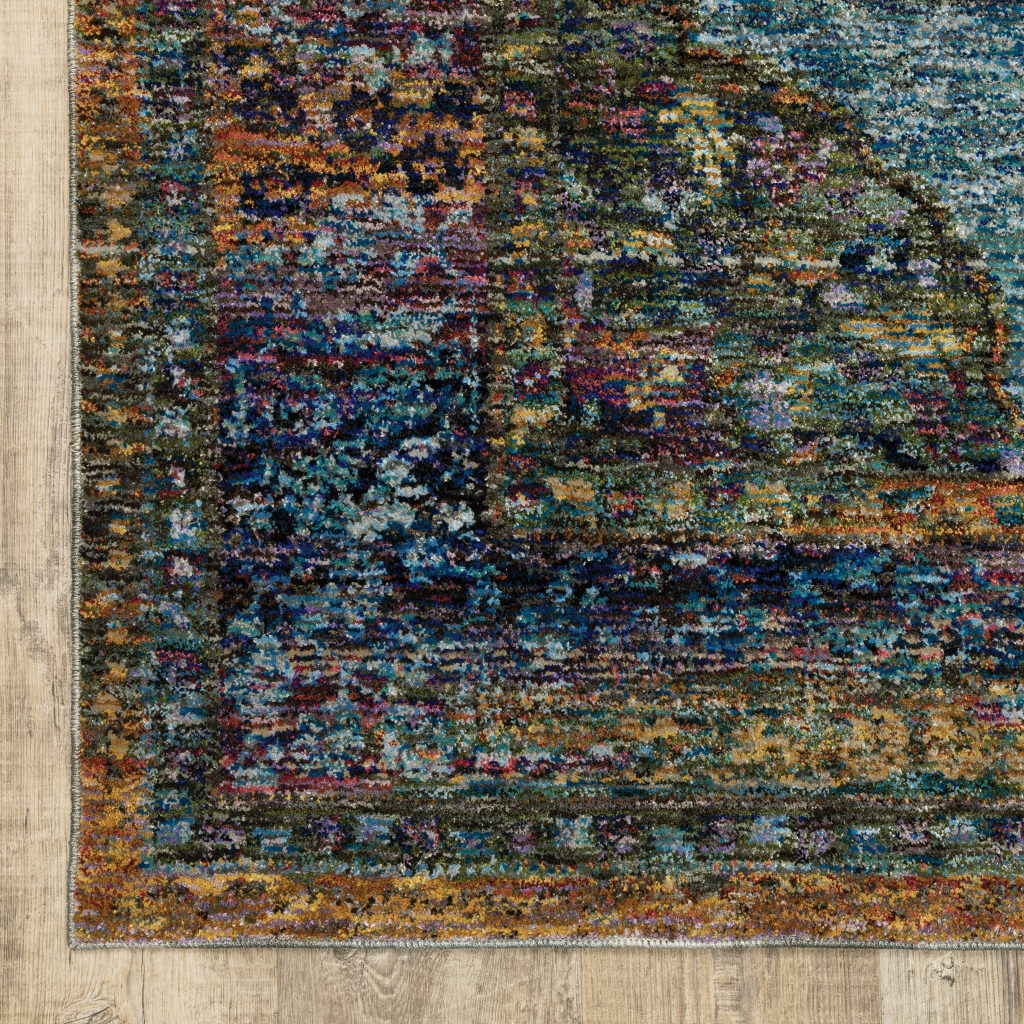 3 X 5 Blue gold green Red Orange And Purple Oriental Power Loom Stain Resistant Area Rug