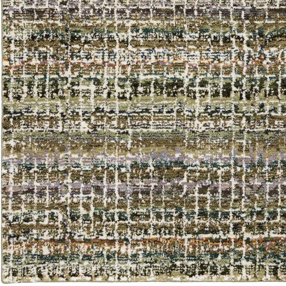 5 X 7 green green grey And Purple Abstract Power Loom Stain Resistant Area Rug