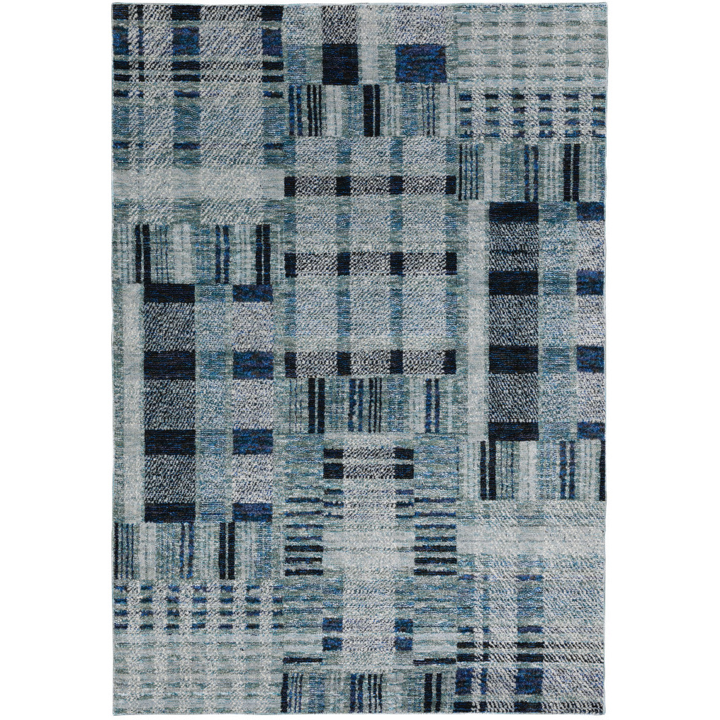 5 X 7 Blue geometric Power Loom Stain Resistant Area Rug