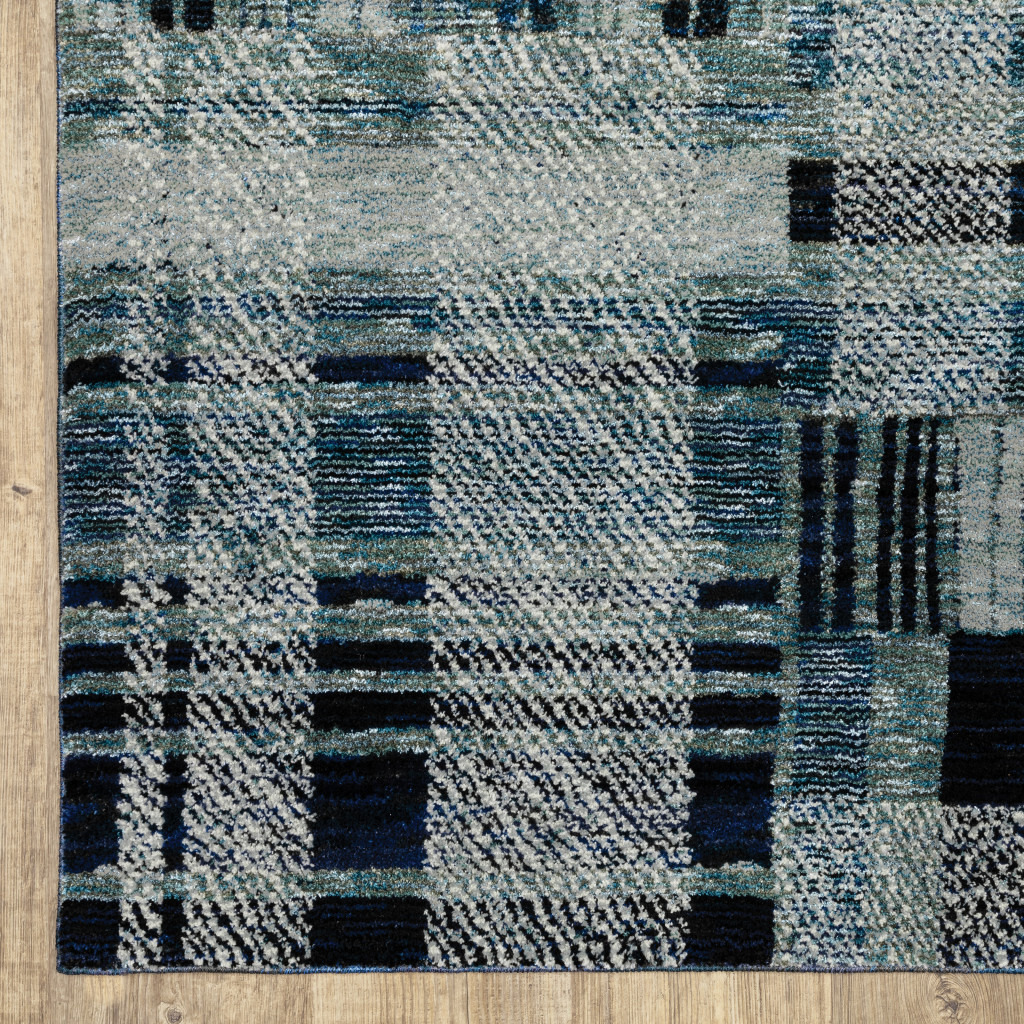 5 X 7 Blue geometric Power Loom Stain Resistant Area Rug