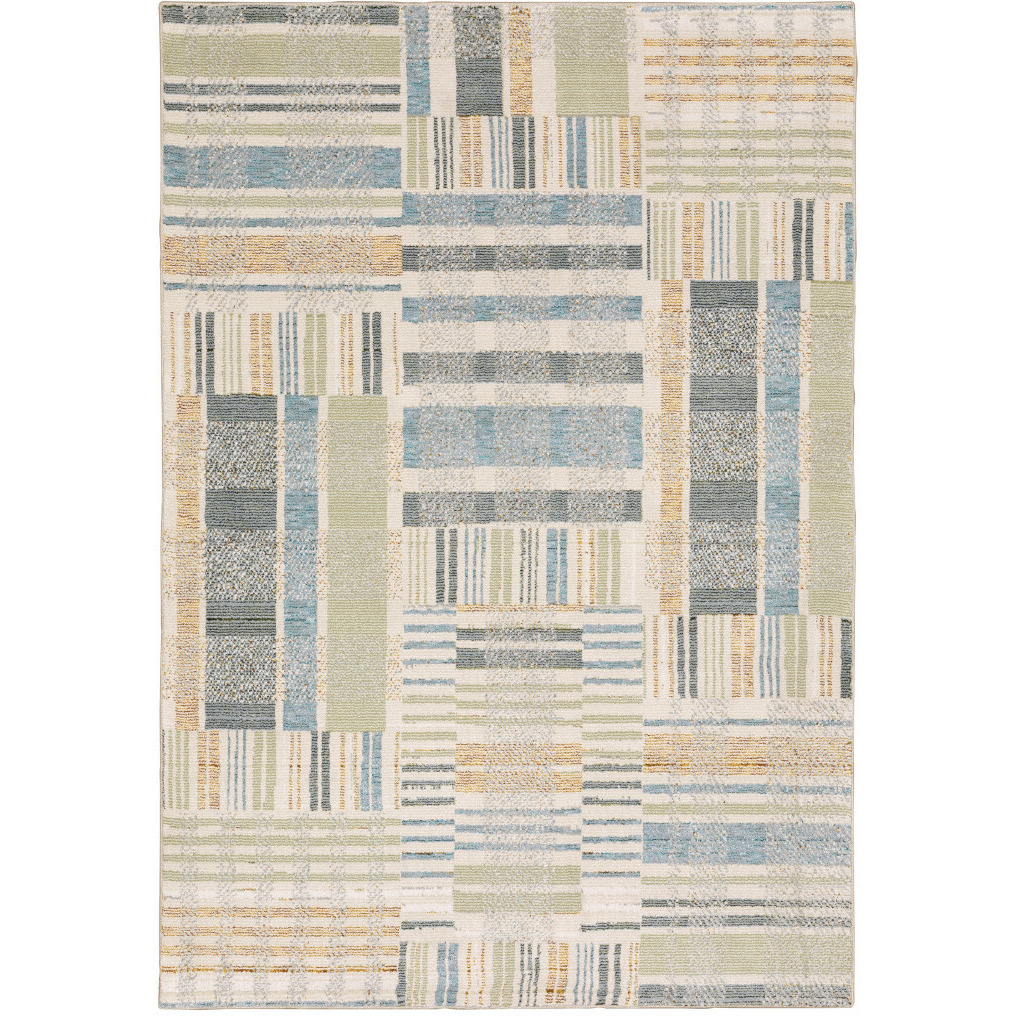 3 X 5 green grey And Ivory geometric Power Loom Stain Resistant Area Rug