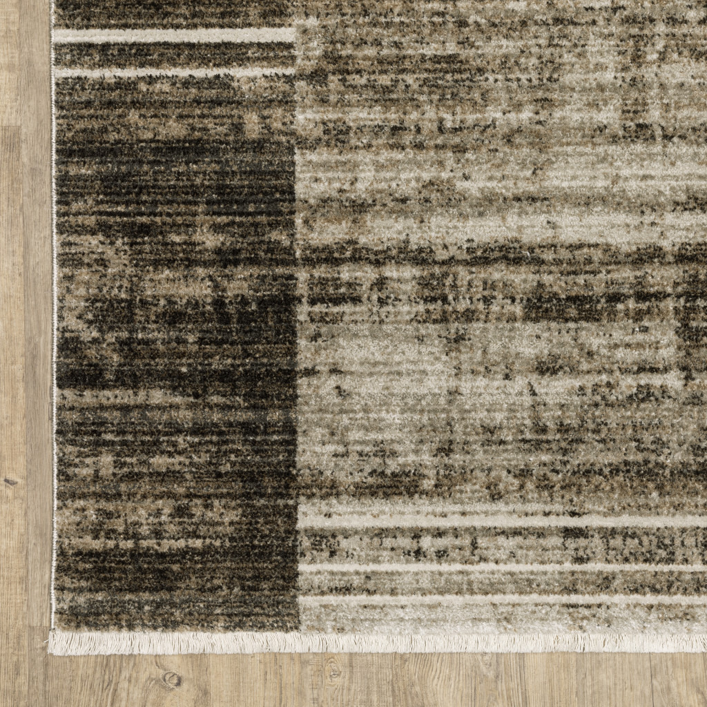 8 Beige and charcoal geometric Power Loom Runner Rug