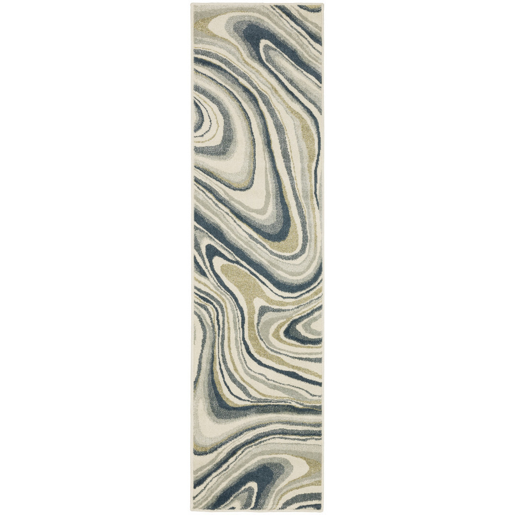 2 X 8 gray And Ivory Abstract Power Loom Runner Rug