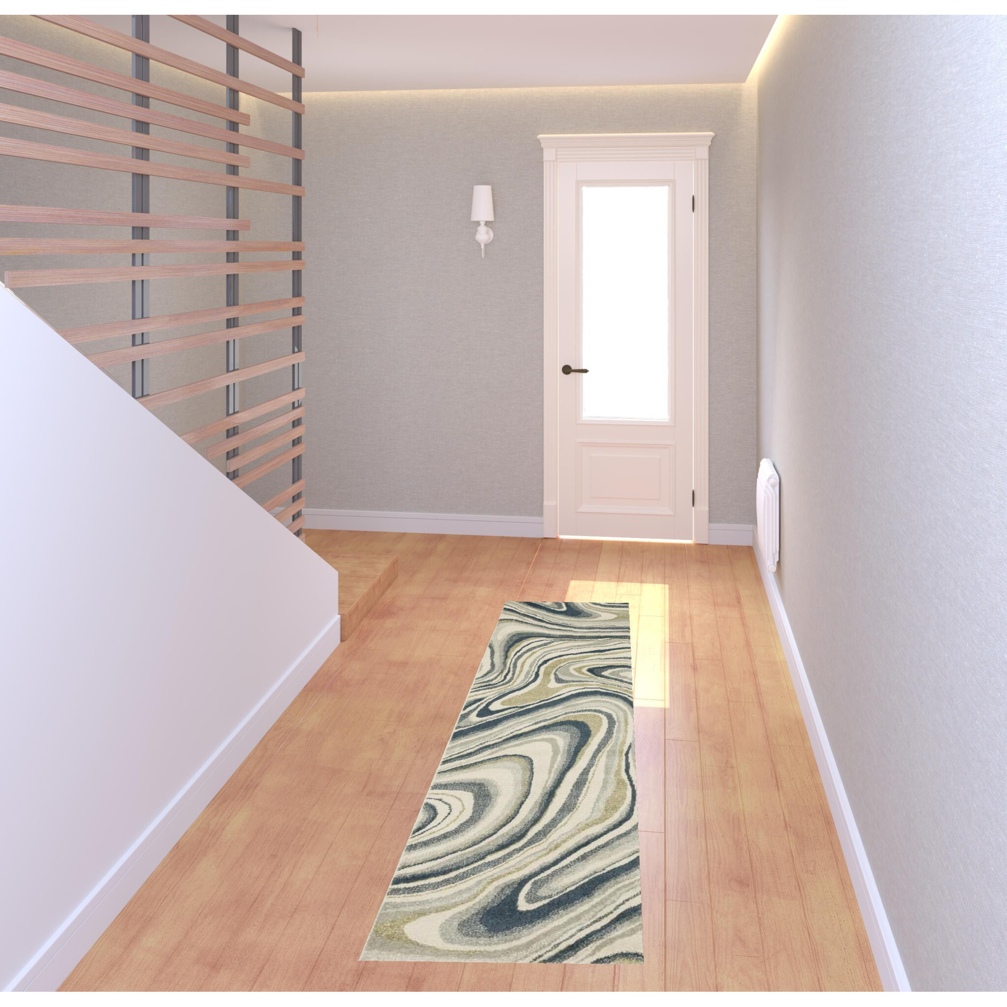 2 X 8 gray And Ivory Abstract Power Loom Runner Rug