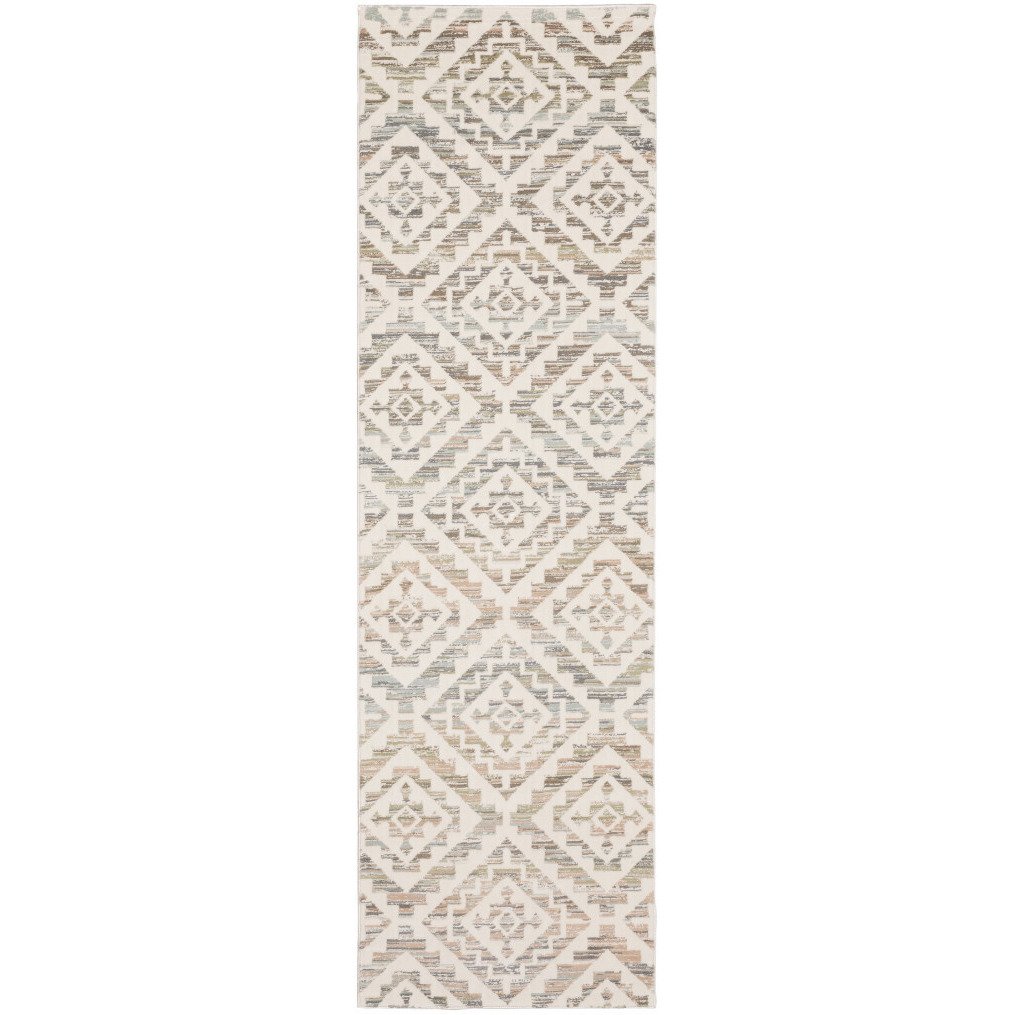 2 X 8 grey Pink And Sage geometric Power Loom Stain Resistant Runner Rug