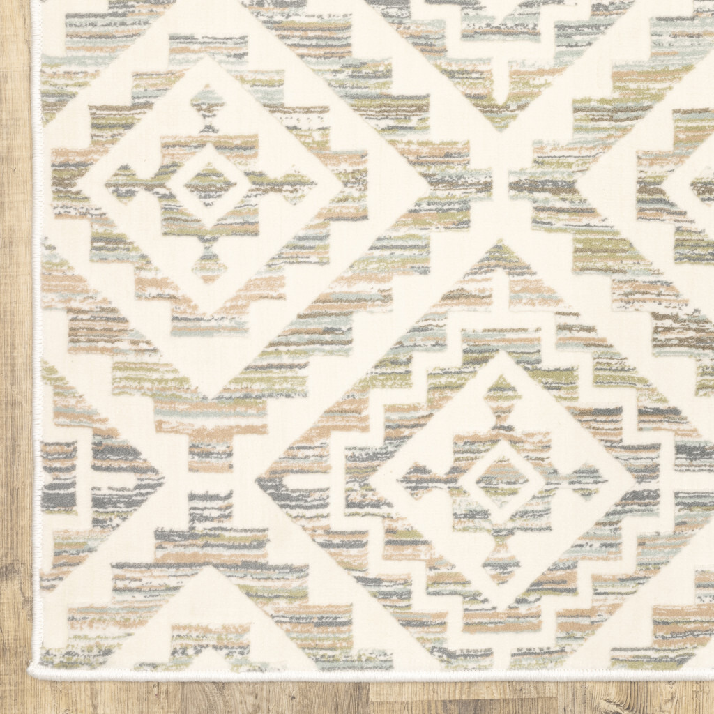 2 X 8 grey Pink And Sage geometric Power Loom Stain Resistant Runner Rug