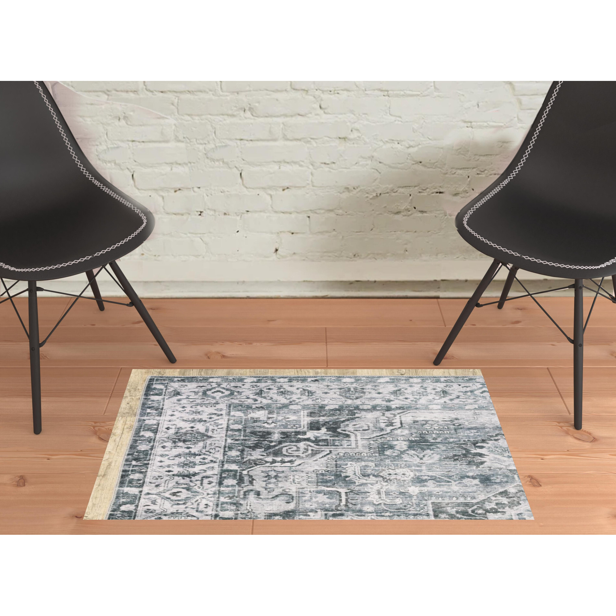 2 X 3 gray And Ivory Oriental Printed Non Skid Area Rug