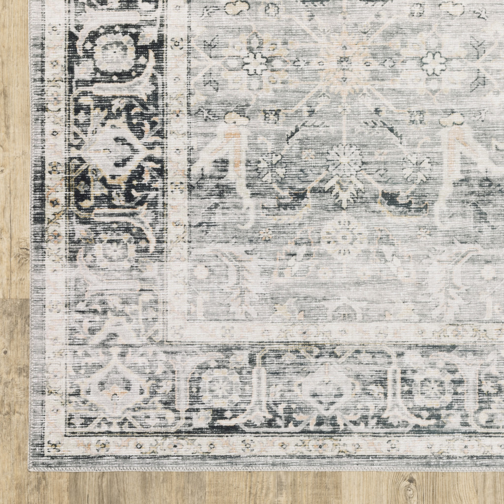 5 X 7 charcoal grey Salmon And Ivory Oriental Printed Stain Resistant Non Skid Area Rug