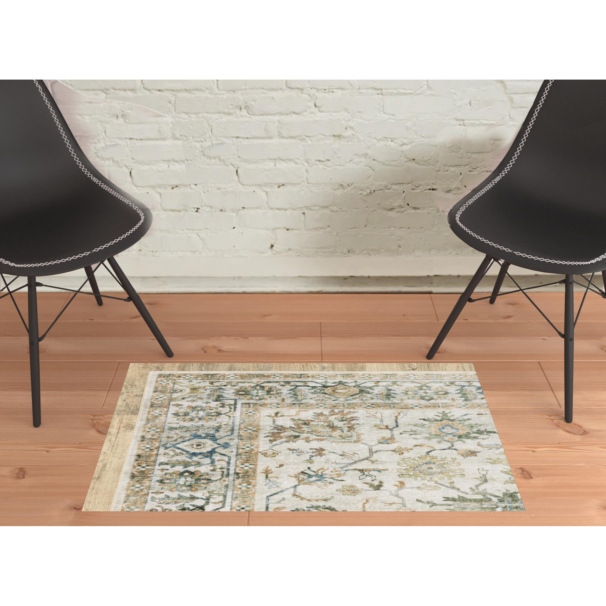 2 X 3 grey Orange Blue gold green And Rust Oriental Printed Stain Resistant Non Skid Area Rug