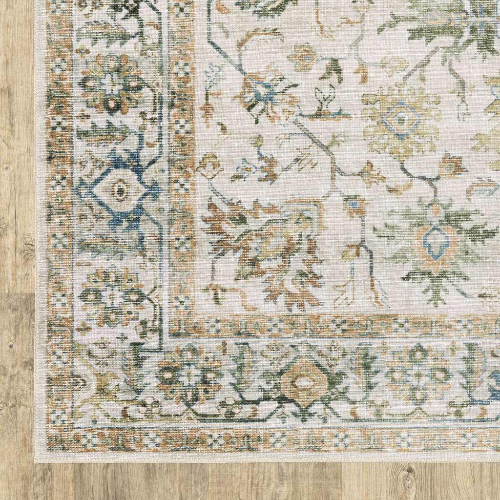 5 X 7 grey Orange Blue gold green And Rust Oriental Printed Stain Resistant Non Skid Area Rug